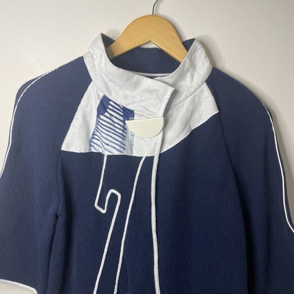 JASKAR Knit Cardigan Sweater Navy White Hand Painted Wearable Art Women S/M/L - Picture 5 of 16